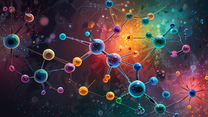 Wall Mural - abstract molecular background with clusters of molecules forming patterns