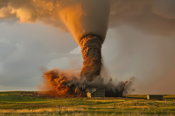 Wall Mural - Generative ai on theme of scary ominous huge hurricane tornado, apocalyptic dramatic background