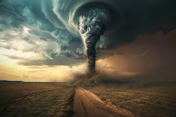 Wall Mural - Generative ai on theme of scary ominous huge hurricane tornado, apocalyptic dramatic background