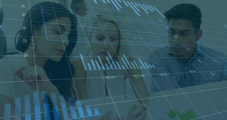 Aufkleber - Animation of financial data processing over diverse business people in office