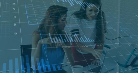 Aufkleber - Animation of financial data processing over diverse business people in office