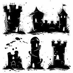 Castle icon, fairy tale forts, old towers, medieval castles, kingdom symbol, king home, fairytale fortress