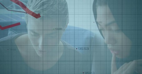 Poster - Animation of financial data processing over diverse business people in office