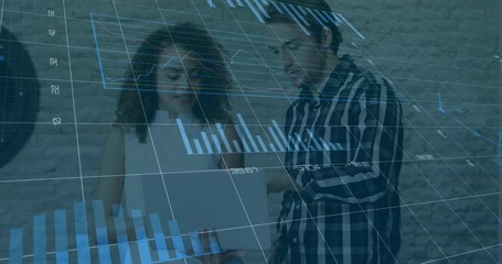 Poster - Animation of financial data processing over diverse business people in office
