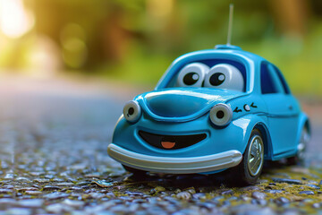 Wall Mural - A beautiful fictional cartoon car with pronounced headlights on a colorful background