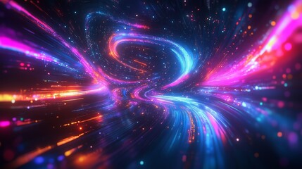 Sticker - Vibrant abstract light trails create a dynamic flow of colors in a digital space, capturing the essence of motion in a cosmic landscape