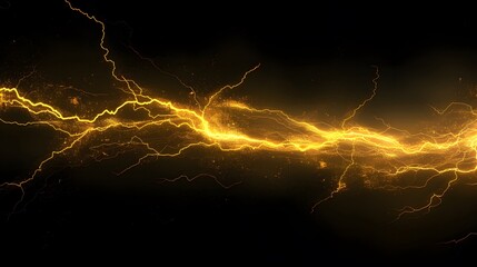 Abstract Golden Lightning Streaks on Black Background