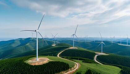 Sustainable energy solution with a cluster of wind turbines harnessing natures power to produce electricity