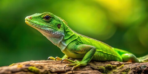 green lizard with a partially regenerated tail in natural habitat