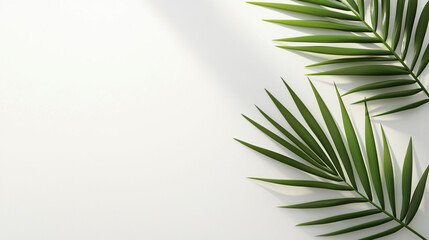 Poster - Soft palm frond silhouettes create serene and calming atmosphere against clean white backdrop, perfect for various design projects