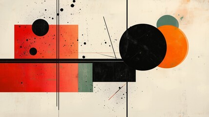 Poster - Abstract geometric composition featuring circles and shapes in vibrant colors on a textured background