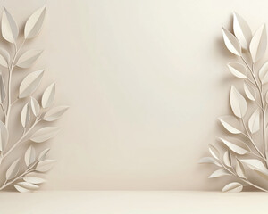 Poster - A serene and minimalistic backdrop featuring soft foliage details, perfect for creating warm and inviting atmosphere. clean white backdrop enhances natural elements beautifully
