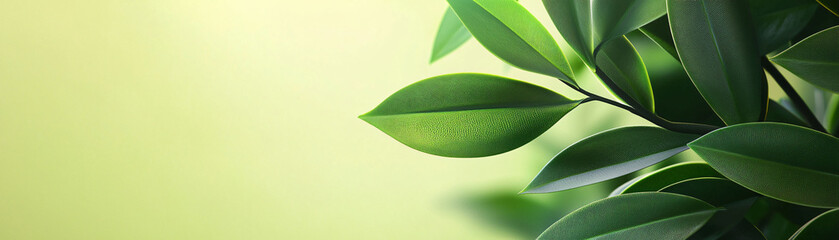Poster - Lush green leaves create delicate nature backdrop, softly illuminated by gentle lighting, enhancing serene atmosphere. This image evokes sense of tranquility and freshness