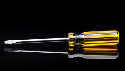 Yellow and silver screwdriver isolated on black background.