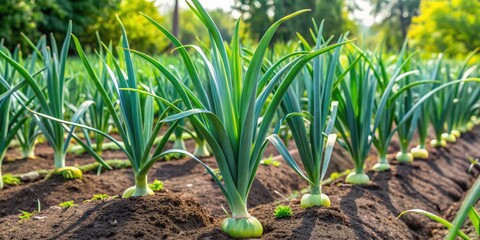 Leek plants thriving in a well-maintained vegetable plot , leeks, garden, growth, fresh, organic, farm, produce, green, healthy