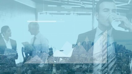 Poster - Animation of financial data processing over diverse business people in office