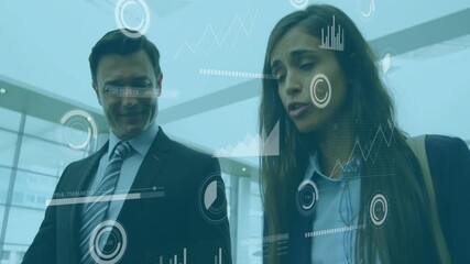 Poster - Animation of financial data processing over diverse business people in office