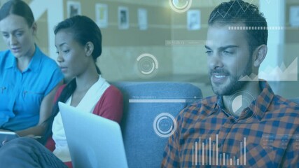 Poster - Animation of financial data processing over diverse business people in office