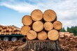 © Jayda_ArtistryHub - A tree stump with cut logs being loaded onto trucks for a paper mill, Papermaking raw materials, resource extraction