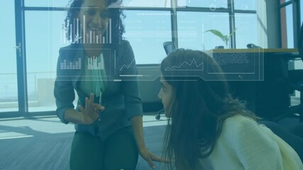 Poster - Animation of financial data processing over diverse business people in office