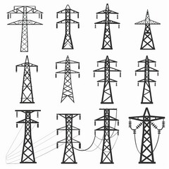 power line icon, electric main symbol, electric line emblem, power transmission line pictogram