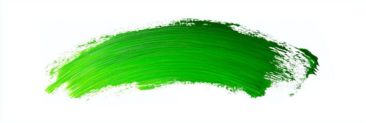 Wall Mural - bright green brush stroke of paint on white background