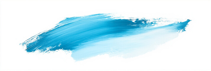 Wall Mural - bright light blue brush stroke of paint on white background