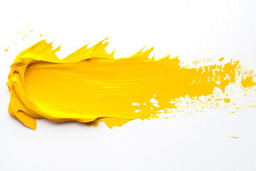 Wall Mural - bright yellow brush stroke of paint on white background