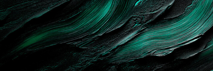 Wall Mural - bright dark green brush stroke paint on black background