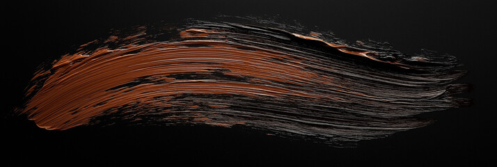 bright brown brush stroke of paint on black background