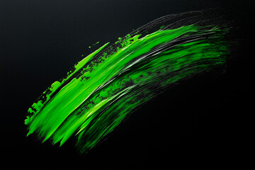 Wall Mural - bright green brush stroke of paint on black background