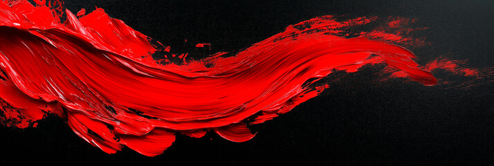 Wall Mural - bright red brush stroke of paint on black background