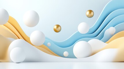 Canvas Print - Abstract  D Background with White  Gold and Blue Spheres