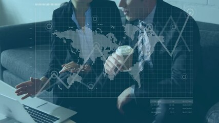 Poster - Animation of financial data processing over diverse business people in office