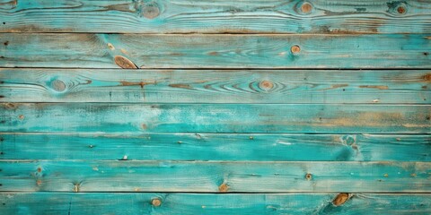 Poster - Vintage turquoise wood board painted background with distressed texture and rustic charm