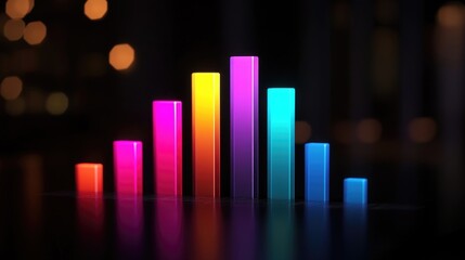 A bar chart with a dark background and neon-colored bars, showcasing a tech-savvy design to highlight key performance indicators and attract attention.