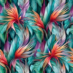 Wall Mural - vibrant tropical leaves pattern, ideal for lively summer designs