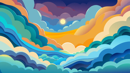 Sticker - Abstract paper cut sky and clouds. Vector illustration