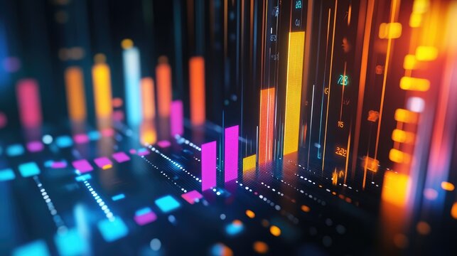 A business presentation slide featuring a bar chart with animated bars, showing real-time data changes and emphasizing dynamic market trends and insights