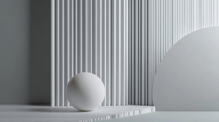 Wall Mural - A simple, modern design with white and gray stripes and a round geometric shape.