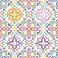 Wall Mural - Colorful floral pattern tile design.