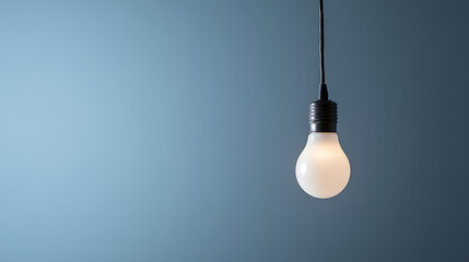 A single LED light bulb hanging from the ceiling, with a plain background.