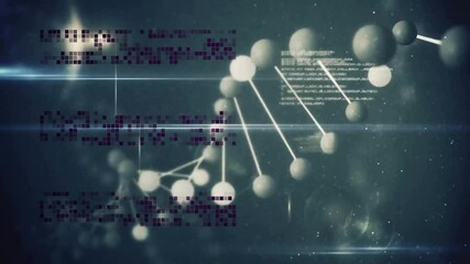 Poster - Animation of scientific data processing over dna strand on dark background