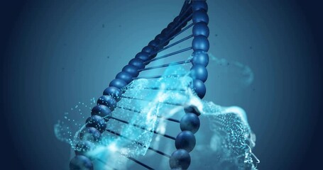 Poster - Animation of dna strand and mesh of glowing spots on dark background