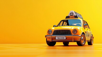 Poster - 3D render of a cartoon-style taxi with a large roof sign isolated on a blank background ready for service Large space for text in center Stock Photo with copy space