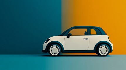 Aufkleber - Clay style 3D render of a passenger car with rounded shapes isolated on a clean background ready for transport services Large space for text in center Stock Photo with copy space