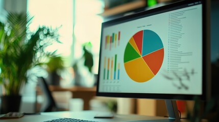 Poster - a close-up of a financial pie chart on a computer screen, showcasing colorful segments representing 