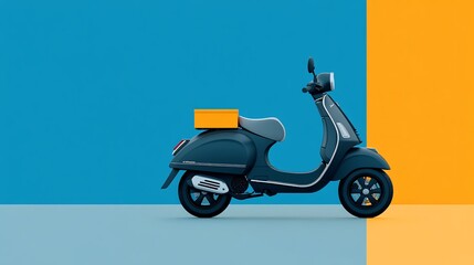 Aufkleber - Clay style scooter with a delivery box on the back parked on a clean surface ready for service Large space for text in center Stock Photo with copy space