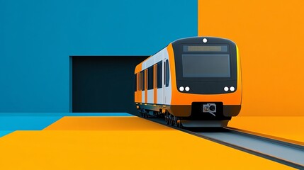 Aufkleber - 3D render clay style passenger train with soft curves and vibrant colors isolated on a blank background Large space for text in center Stock Photo with copy space