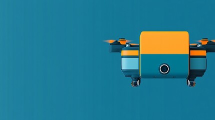 Aufkleber - Cartoon style delivery drone carrying a box hovering mid-air on a clean background 3D render isolated with a clear sky Large space for text in center Stock Photo with copy space